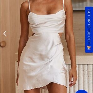 SHAKEN NOT STIRRED CUT-OUT WAIST PLEAT DETAIL MINI DRESS CHAMPAGNE